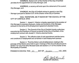 Motion 2009-14 - Appointing City Manager
