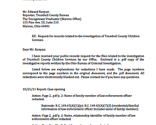 Trumbull County Children Services response letter
