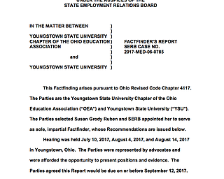 Preliminary copy of YSU fact finder’s amended report