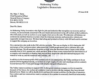 Mahoning Valley Democrats Letter to GM