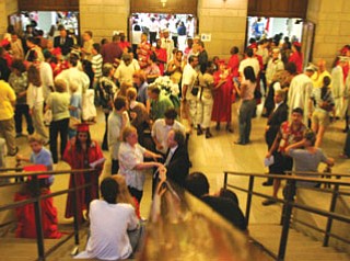 Chaney grads, guests file into Stambaugh basement during tornado threat.