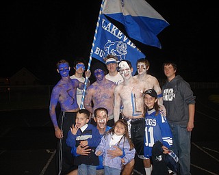 "Lakeview Head Coach Tom Pavlansky with three of his four children (Annie-8, Stephen-4 and Maggie-3) along with some of Lakeview High School's biggest "cheerleaders" after Friday night's hard fought game against Girard.  Note the "pie in the face" worn by Coach Pavlansky courtesy of his son Stephen!