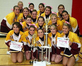 "South Range High School cheerleaders raised $4530.00 for breast
cancer research and presented it at the Pink Ribbon Classic."
Todd...I'm not sure if this is something for the Blitz page...but I
though I would give it ia shot. I am SO proud of these girls. These
girls worked hard to raise this money by selling beads and T-shirts,
having a coin drive in school, and, with the help of moms, had Chinese
auctions at every game. For 18 girls...to raise $4530 is a tremendous
accomplishment. Dawn Dickey