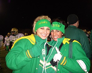 The Ursuline Irish are Number One! Cheerleaders Katie Olenick and Cara Mia Gatti are all smiles as the Irish win a victory at the Ursuline vs. South Range playoff game!!