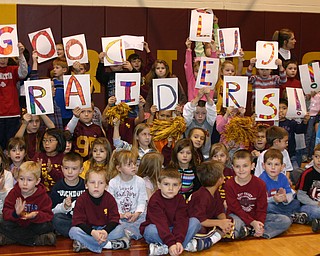 "Mrs. Belcastro's 2nd grade class wishes the Raider football team good
luck at Friday's pep rally."