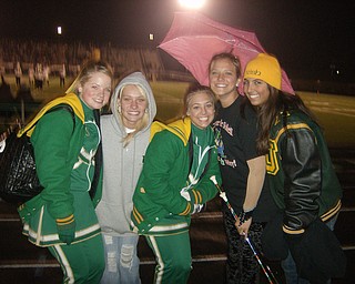 mandys birthday -- playoff game vs apple creek
Kayla Spear, Jeanetta Lesko, Ashley Williams, Brittaney Bertko, and Kristine Carusone cheer on the Irish in the freezing rain in playoff game 2. Keep it up Ursuline!