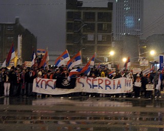 People of Serbian descent protesting