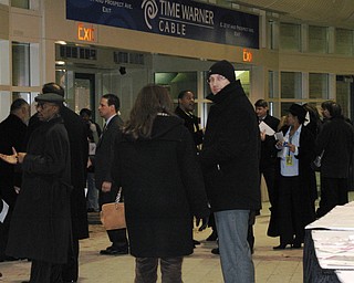 Spectators gathering after the debate