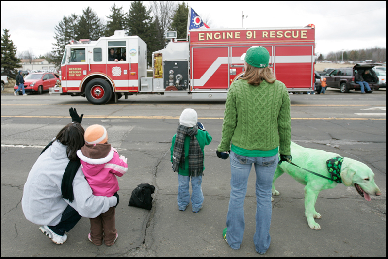 3.16.2008
Onlookers wave as a fire truck passes during The 30th Annual Mahoning Valley St. Patrick’s Day Parade in Boardman.
