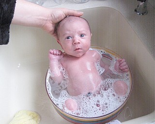 BOWL FULL OF BABY: Julian Michael Tranovich, son of Matt Tranovich and Amanda Davis Tranovich of Canfield., took his first bath a few weeks ago in the family salad bowl. He iwas a few weeks old at the time.