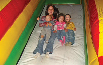 Lisa Tabak of Austintown having a little fun with the kids, from left, Anthony Tabak, 1; Candace Ackworth,  21 months; and Brandon Tabak, 4 1/2, at  Jump Around in Boardman. The other parents are John Tabak Jr. and mark and Michele Ackworth.

