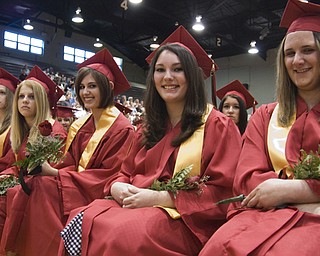 L-R, Salutatorian Anastacia Bollinger, Jen Zdealar, Gina Martire, Valedictorian Pamela Galioto and Leanna Bodnar await their diplomas.