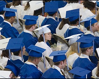 6.8.2008
Katherine Fisher sits among her senior class during Poland Seminary High School's Commencement Ceremony for the Class of 2008 at Poland Seminary High School Field House Sunday afternoon.