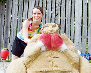 Lacy Cameron, 22, of Austintown dedicated her fighting kangaroo to Kelly Pavlik at the sand sculpture contest in the Wick Recreation Area at Mill Creek Park on Sunday, July 27, 2008. Cameron's creation took second place overall earning her a $75.00 reward. Daniel C. Britt.