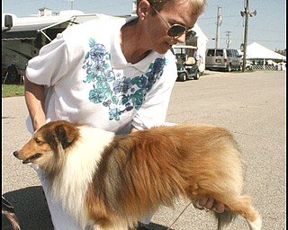 7.31.2008
Shawn DeLion of Alliance shows off her Border Collie, Caruso.