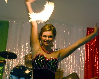 Ciara Ciccolelli twirled a fiery baton for the talent segment. Friday, August 1, 2008. Daniel C. Britt.
