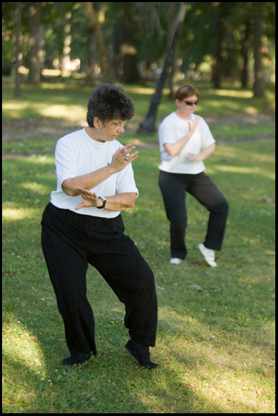 7.31.2008
Marie Lew and Evaline Abram-Diroll, both of the North Side, practice Tai Chi in Wick Park. 
