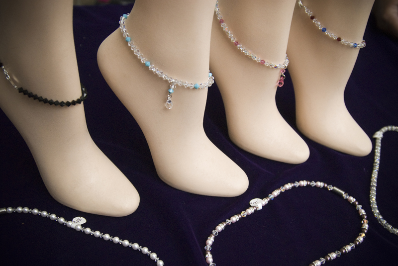 Casey Crystal of Pittsburgh, PA had on display handmade anklets at the Shaker Craft festival in Beaver Sunday, August 10, 2008. Daniel C. Britt. 
