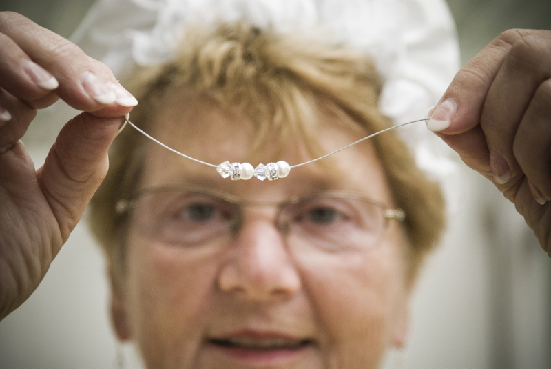 Casey Crystal of Pittsburgh PA had on display handmade anklets of swarovski crystal at the Shaker Craft festival in Beaver Sunday, August 10, 2008. Daniel C. Britt. 