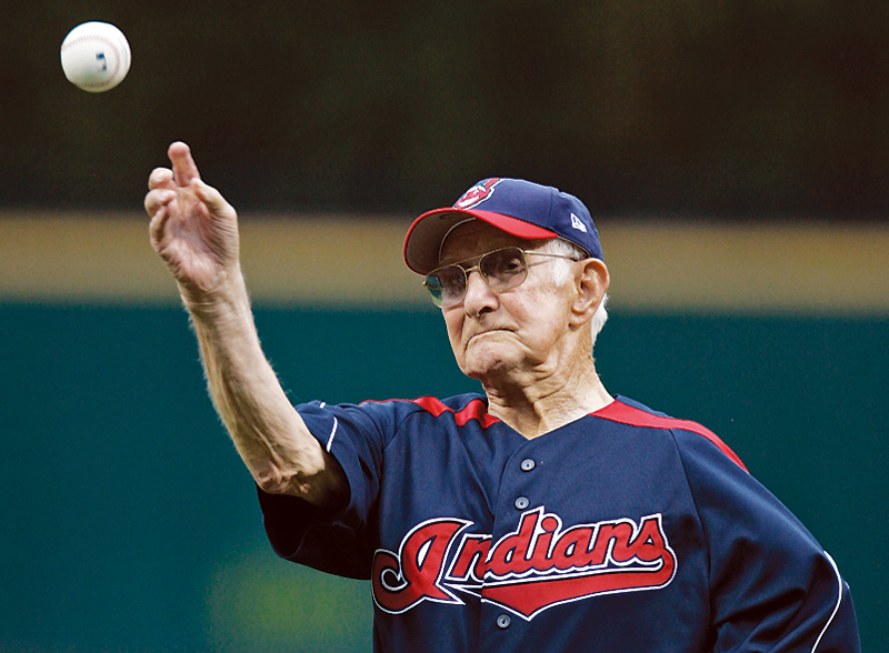 VALLEY STAR: Earl Smith, 1100, of North Jackson throws out the ceremonial pitch before the INdiands game against the Baltimore Orioles in Cleveland. The Tribe lost, 6-1, Wedesnday.