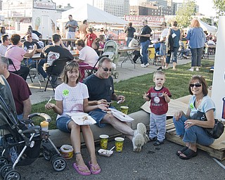 L-R Tiffany Burkey, Mike Hamrick, Aidan Connolly, 5, and Darlene Burkey all of Youngstown at the Rib Fest. Saturday, August 16, 2008. Daniel C. Britt.