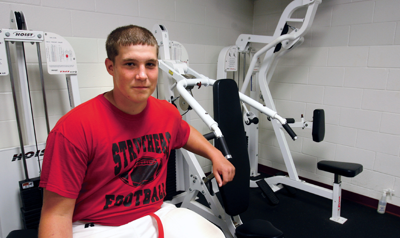  Kory George, on one of the exercise machines he used during rehab - Kory George, football player at Struthers High School, has received the Rudy Award for coming back from 2 knee surgeries and while recuperating, cheered his team on from the sideline.