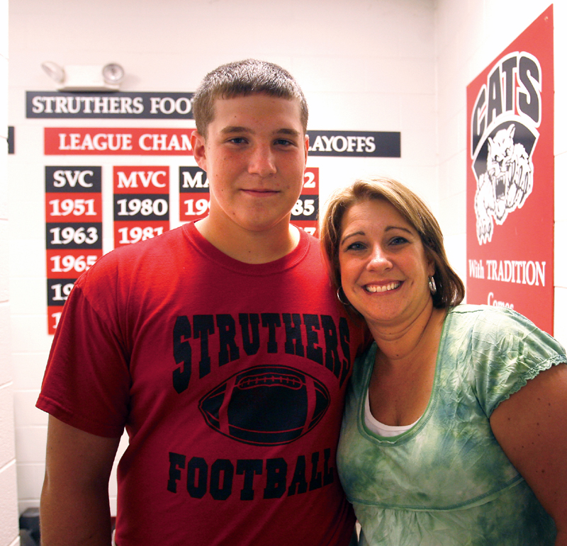  Kory George,with his mom  Janet George-Kory George, football player at Struthers High School, has received the Rudy Award for coming back from 2 knee surgeries and while recuperating, cheered his team on from the sideline.