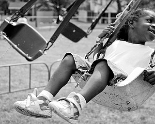 Travon Tinsley, 4, of Youngstown on the swing at Community Day at the Rockford Village in Youngstown Saturday, August 23, 2008.
