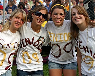 "Seniors Alyssa Gwirtz, Taylor Hiner, Lisa Dory & Ashleigh Knopp are
ready for the first game of the South Range Football season."