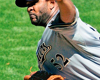 CC'S GEM: Milwaukee Brewers pitcher CC Sabathia delivers a pitch against the Pittsburgh Pirates in the eighth inning of Sunday's game at PNC Park in PIttsburgh. Sabathia threw a one-hitter in the Brewers' 7-0 win.
