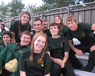 Ursuline Band Members (front row): Ben Smith, Mike Thomas, Erin Bouquet, and Jimmy Hungerford. (back row): Jen Stevens, Evan Sander, Daniel Gleydura, Annie Cadle, and Marshall Finelli at Ursuline's win over Mentor Lake Catholic Friday night in Mentor.
