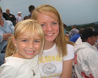 Mckenna Jamieson and Kayla Spear sit together as they cheer at the Hubbard-Howland game.