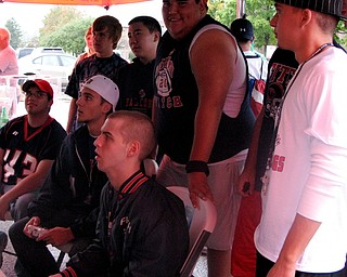 Students from Fitch playing Madden at Blitz's tailgate party before their game against Canton McKinley.