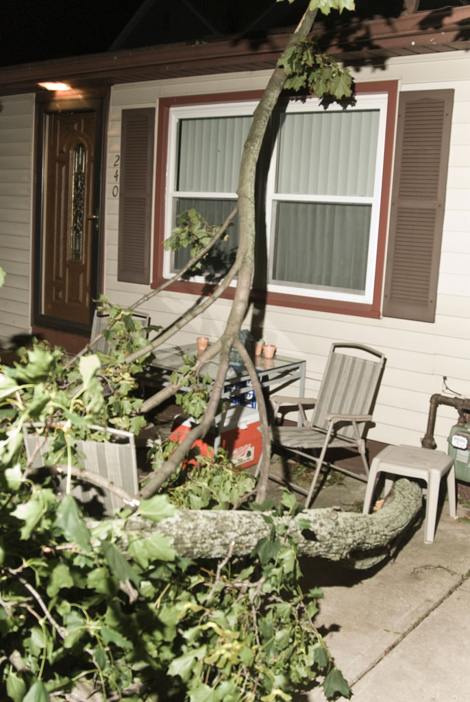 Storm damaged patio on Elm Street in Struthers.