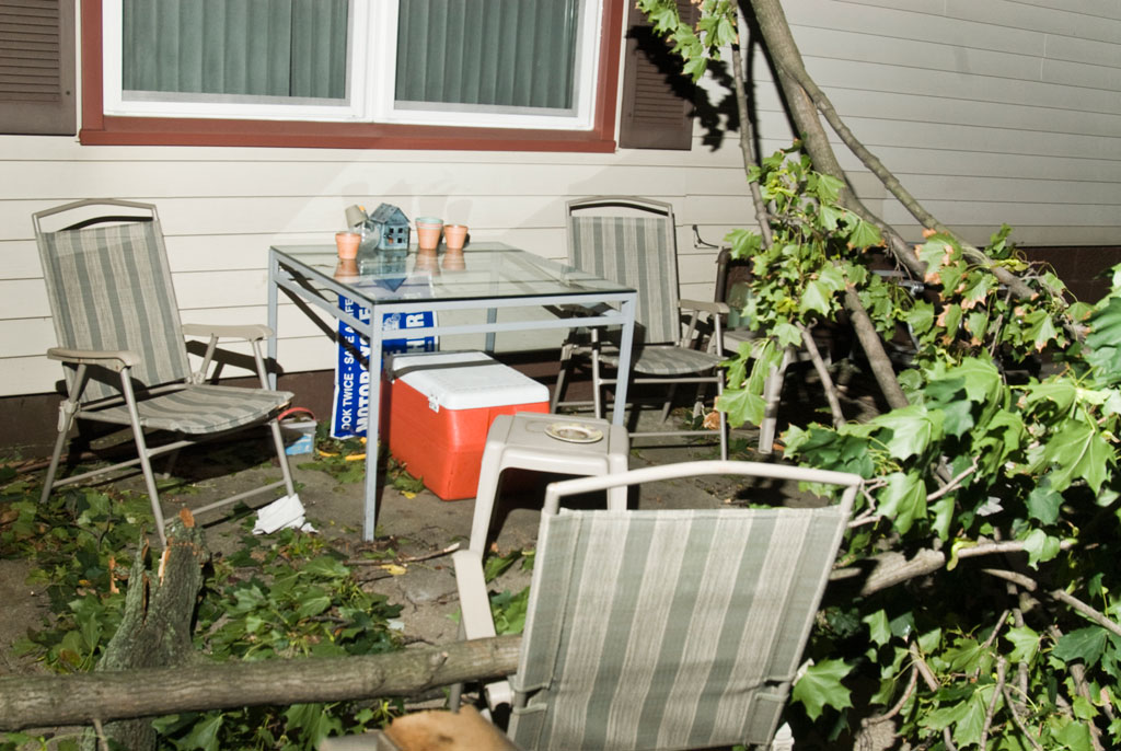 Storm damaged patio on Elm Street in Struthers.