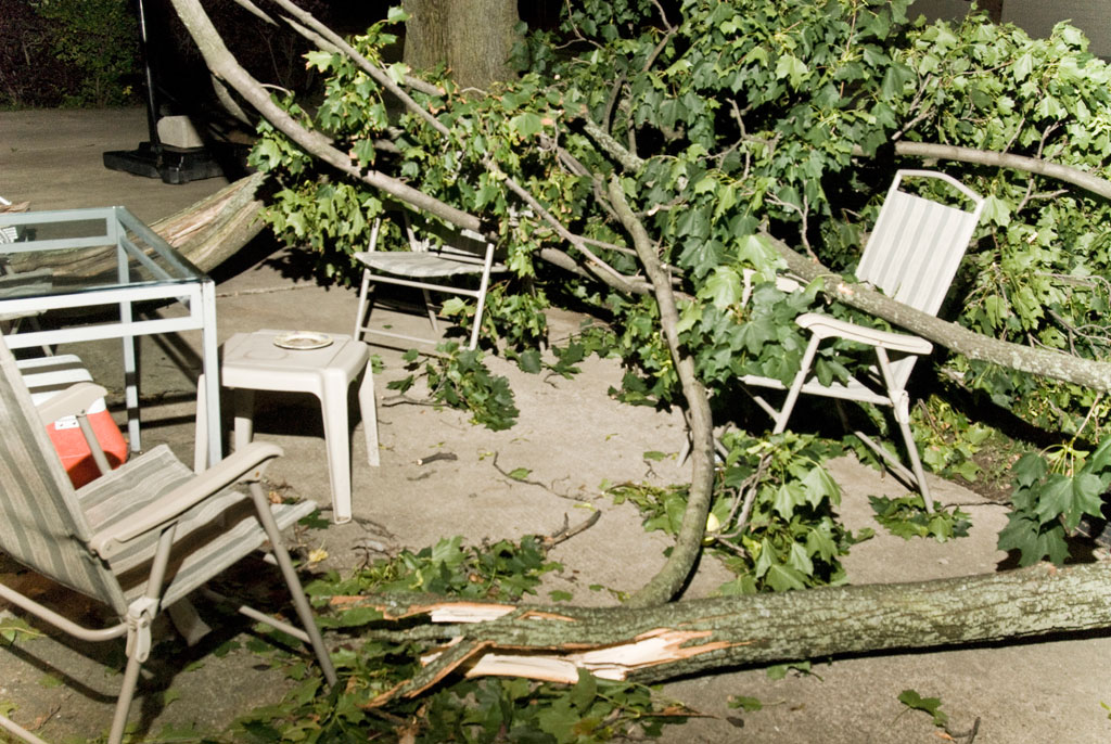 Storm damaged patio on Elm Street in Struthers.