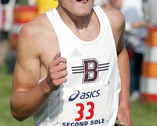 Boardman cross country runner Sam Deskin finishes first Tuesday at Canfield Fairgrounds.