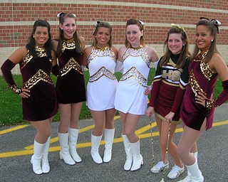 Liberty Majorettes: L-R Rachel Mulidore, Kara Nichols, Allison Armeni, Megan Eliser, Kristen Sewell, and Christen Stubbs, get ready to perform at halftime for thier Liberty Leopard fans!