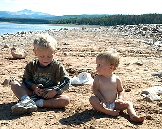 From our vacation to the mountains of southwestern Wyoming.
Taken on the rocky shores of Meeks Cabin Dam reservoir with
Tokewanna Peak (which is in northern UT) in the distance. Pictured are Alex
and Hannah LaPlante (taken by father John). All are from Poland, OH.
Sincerely,
Laurie LaPlante
