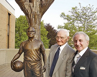 Dom Rosselli with Tony Lariccia with the 12 foot 1500 pound statue dedicated to Dom Rosselli.