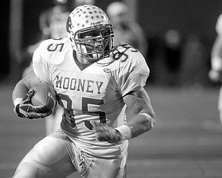 Mooney's John Simon rumbles for 17 yards and a first down after catching an Alex Zordich pass during the second quarter action.