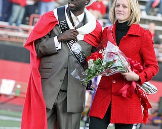 Newly crowned Homecoming King Wilson Okello and Queen Emily Wollett, Saturday October 25, 2008 Stambaugh Stadium