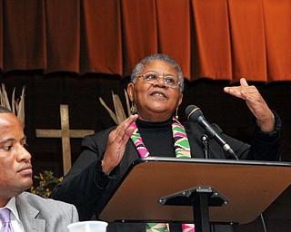 TRAILBLAZER: Minnijean Brown Trickey was one of the nine black students who integrated Central High School in Little Rock, Ark., 51 years ago. She spoke about her experiences to students Tuesday at Trinity United Methodist Church.