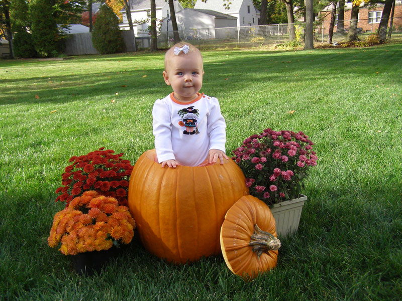 Audrey Solvesky, 8 months, takes her place as a Halloween decoration. She's the daughter of Katie Solvesky of Boardman.