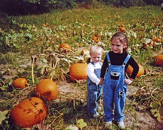 With her brother, Logan, in tow, Autumn Sebastian, 4 1/2, begins the hunt for the perfect pumpkins for Halloween. Photo sent in by grandmother Denise Sebastian of Canfield.