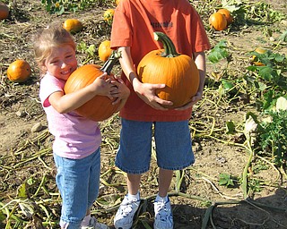 The pumpkin patch at Detwiler Farms is an annual family tradition. Here is Michaela and Matthew Pinciaro holding the pumpkins they have chosen this year. Their parents are Michael and Michelle Pinciaro of Salem.