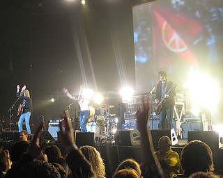 Sheryl Crow onstage at the Get Out and Vote '08 show at the Chevrolet Centre Wednesday night.