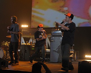 Ben Stiller with the Beastie Boys at Get Out and Vote '08 show at the Chevrolet Centre Wednesday night.