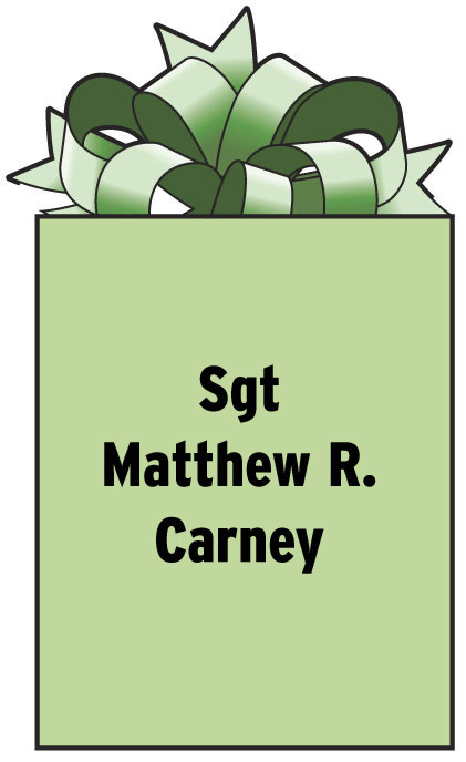 Sgt Matthew R. Carney
VMM 266
UNIT 77081
FPO AE 09509-7081
Serving with the U.S. Marines in Iraq.
2003 graduate of Poland High School.
Parents are Kevin and Suzanne Carney of Poland.
