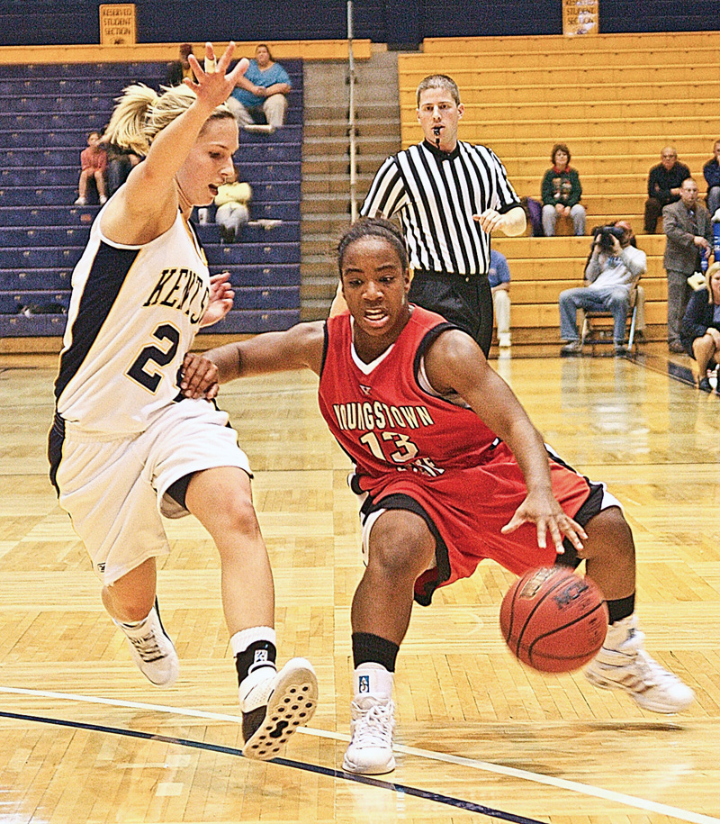 YSU - KENT - (13) Macey Nortey of Youngstown State tries to drive on (24) Jena Stutzman during their game Saturday afternoon.